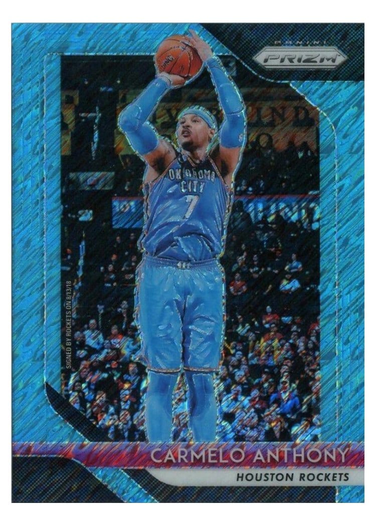 2018-19 Panini Prizm Base Set Carmelo Anthony Blue Shimmer Prizm #59 card