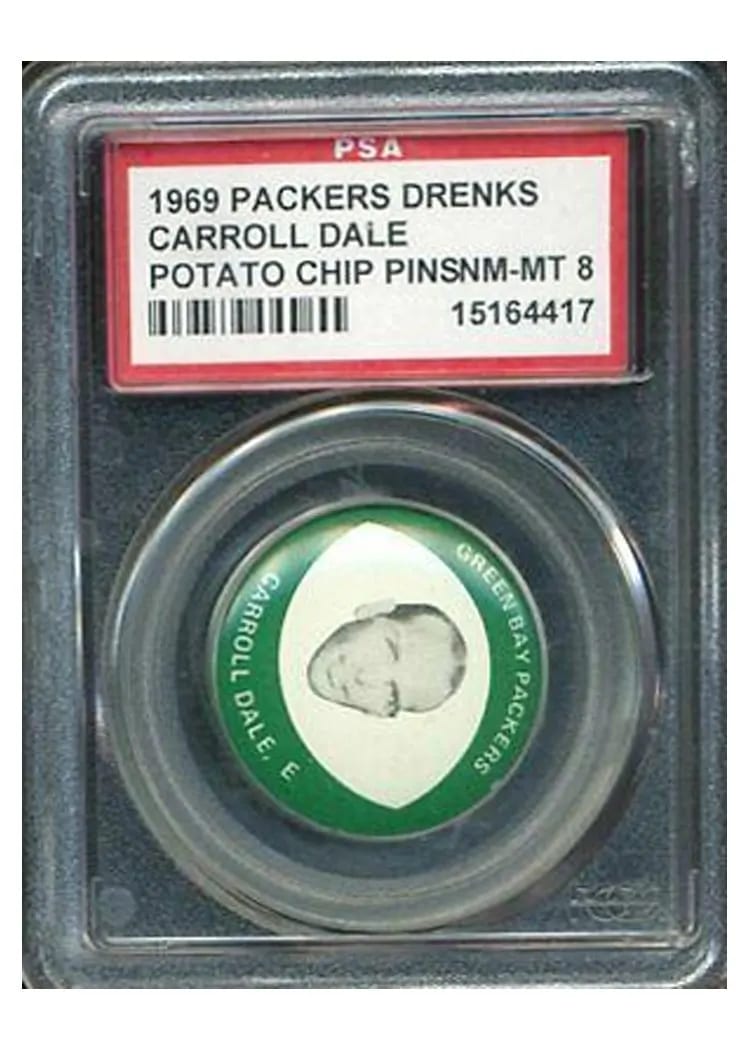 1969 Drenks Potato Chip Packers Pins Carroll Dale card