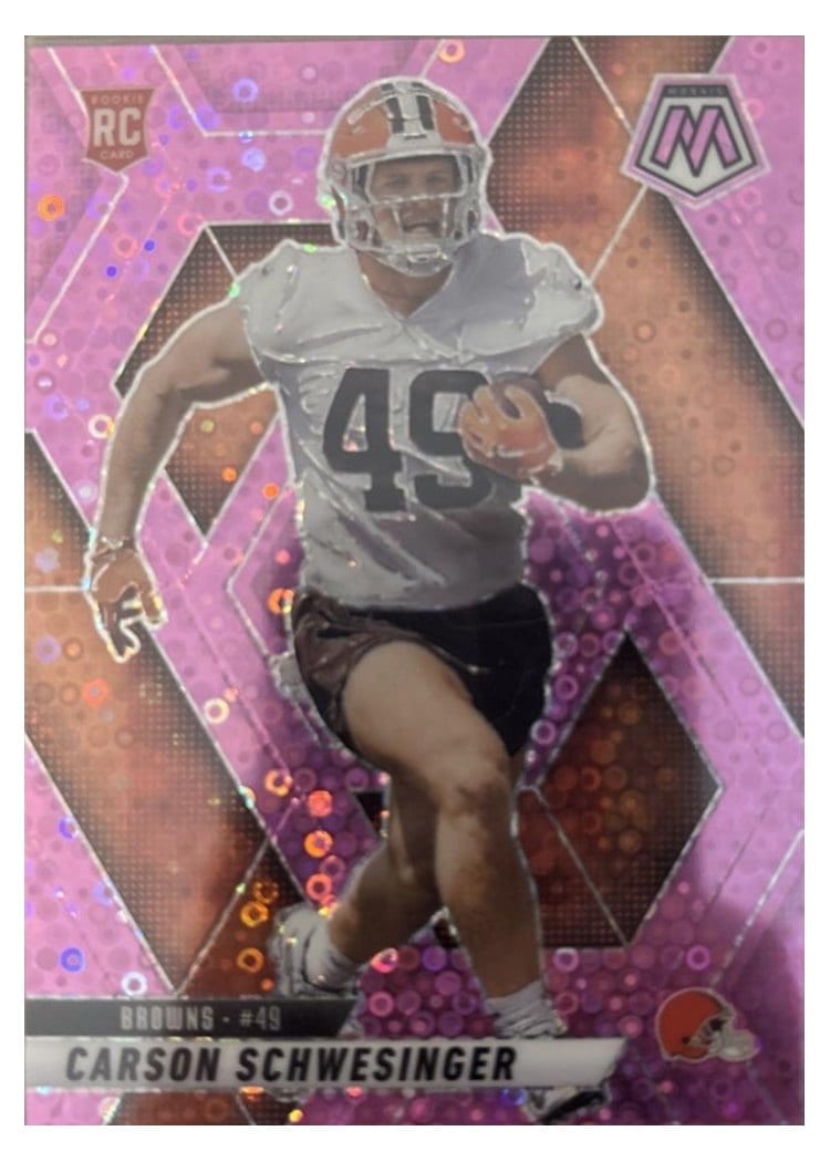 2025 Panini Mosaic Base Set Carson Schwesinger No Huddle Pink #371 card
