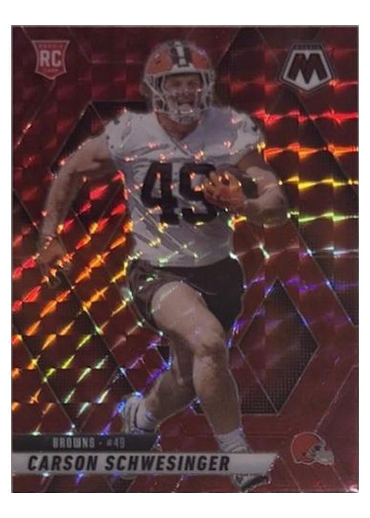 2025 Panini Mosaic Base Set Carson Schwesinger Red Sparkle #371 card