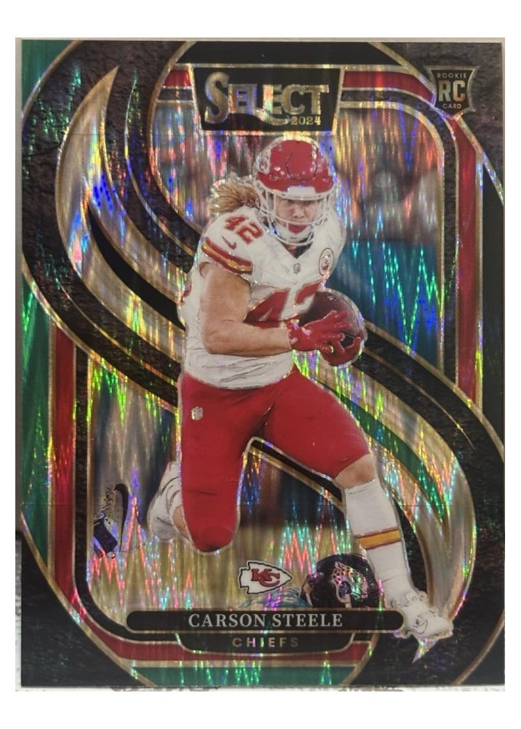 2024 Panini Select Base Set Carson Steele Black Green Prizm Shock #142 card