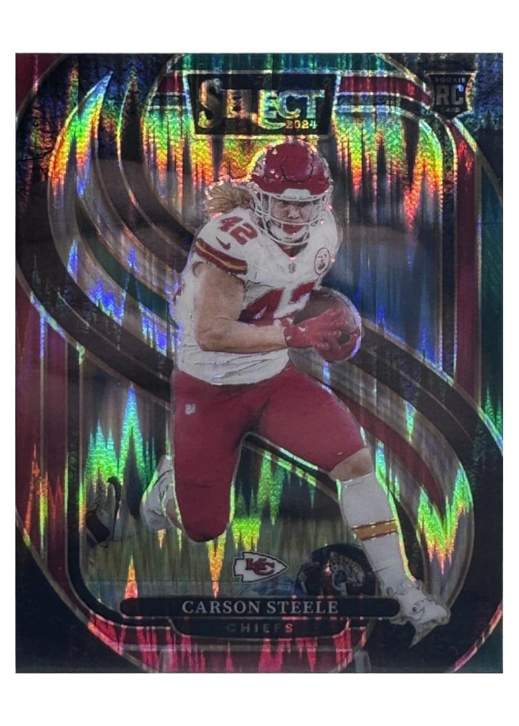 2024 Panini Select Base Set Carson Steele Green Red Prizm Shock #142 card