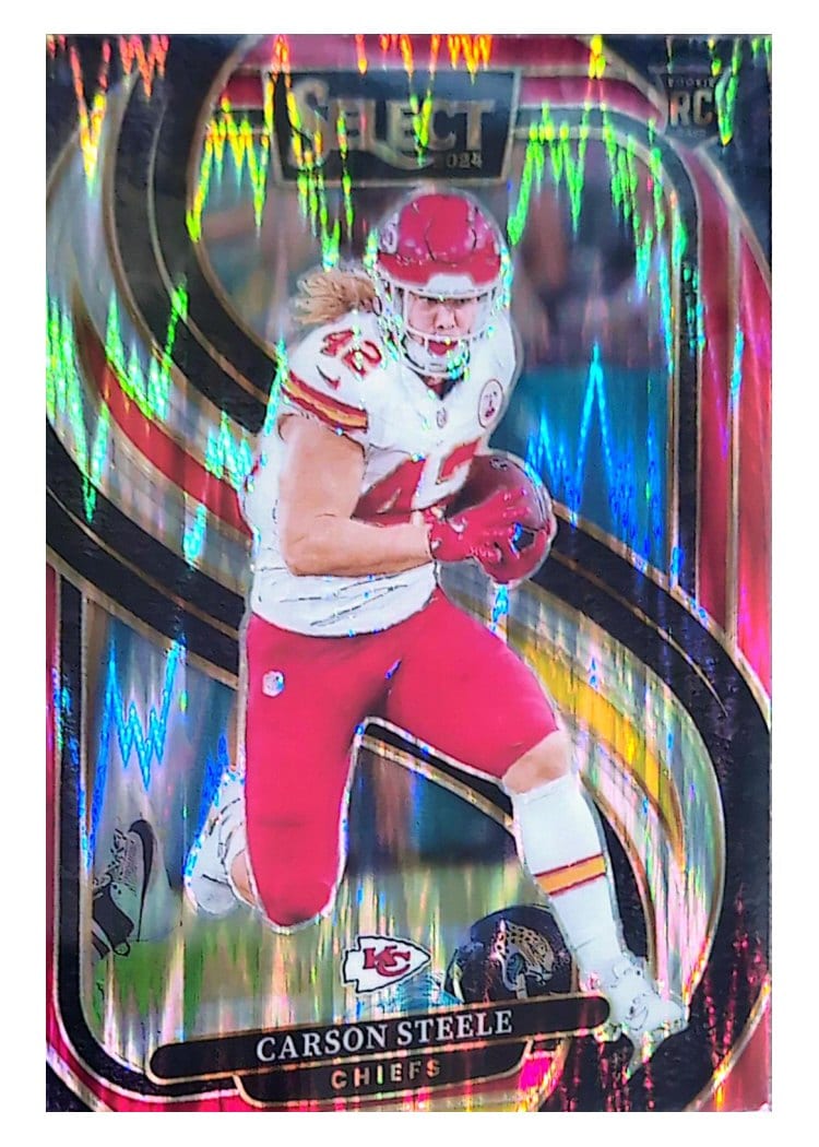 2024 Panini Select Base Set Carson Steele Red Yellow Prizm Shock #142 card