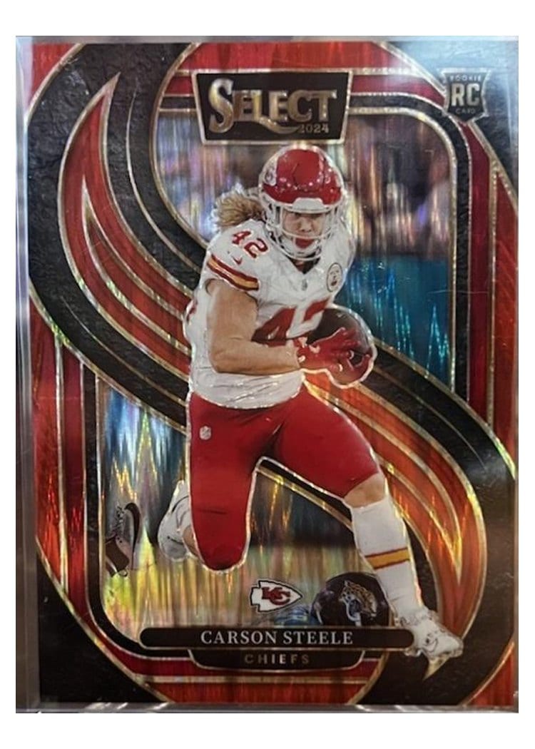 2024 Panini Select Base Set Carson Steele Red Prizm Shock #142 card
