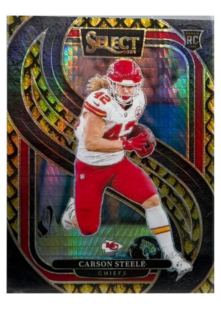 2024 Panini Select Base Set Carson Steele Gold Dragon Scale Prizm #142 card