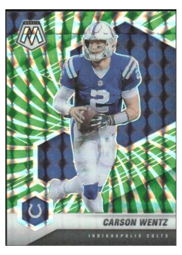 2021 Panini Mosaic Base Set Carson Wentz Green Swirl Mosaic #90 card