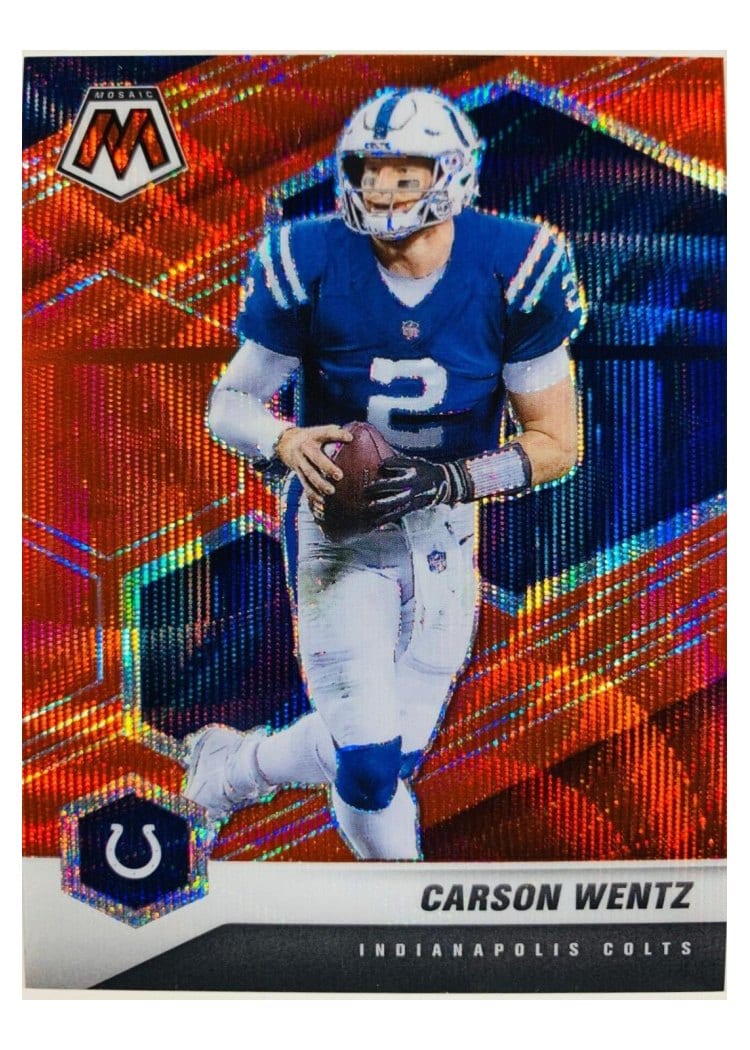 2021 Panini Mosaic Base Set Carson Wentz Red Wave Mosaic #90 card