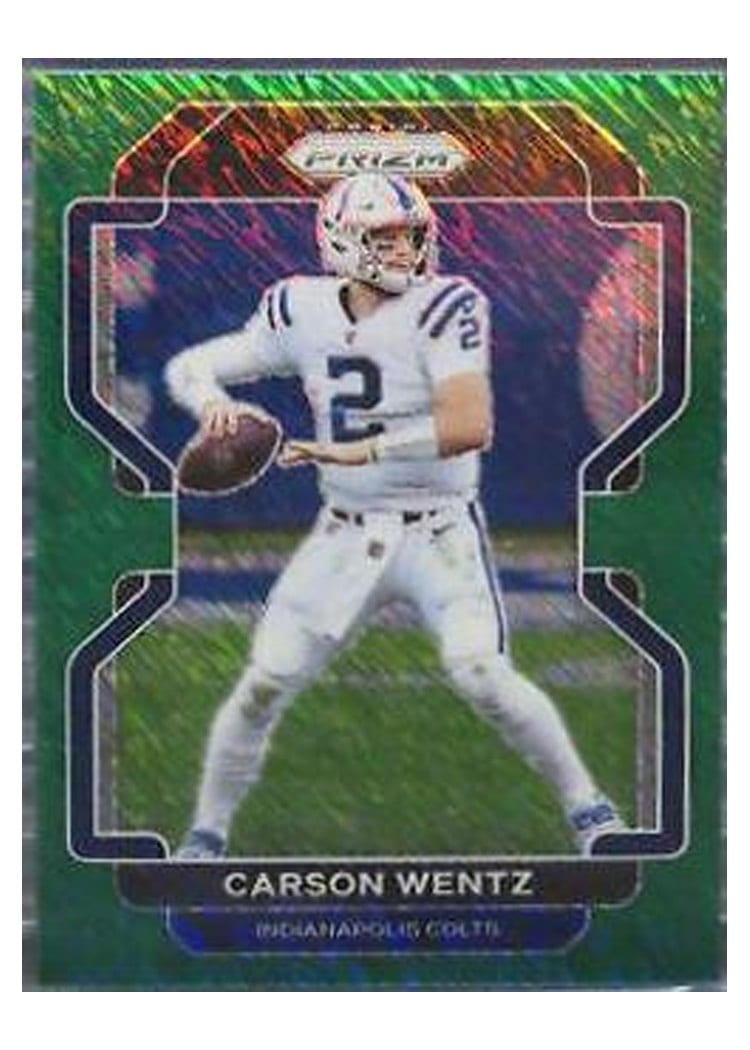 2021 Panini Prizm Base Set Carson Wentz Green Shimmer #24 card