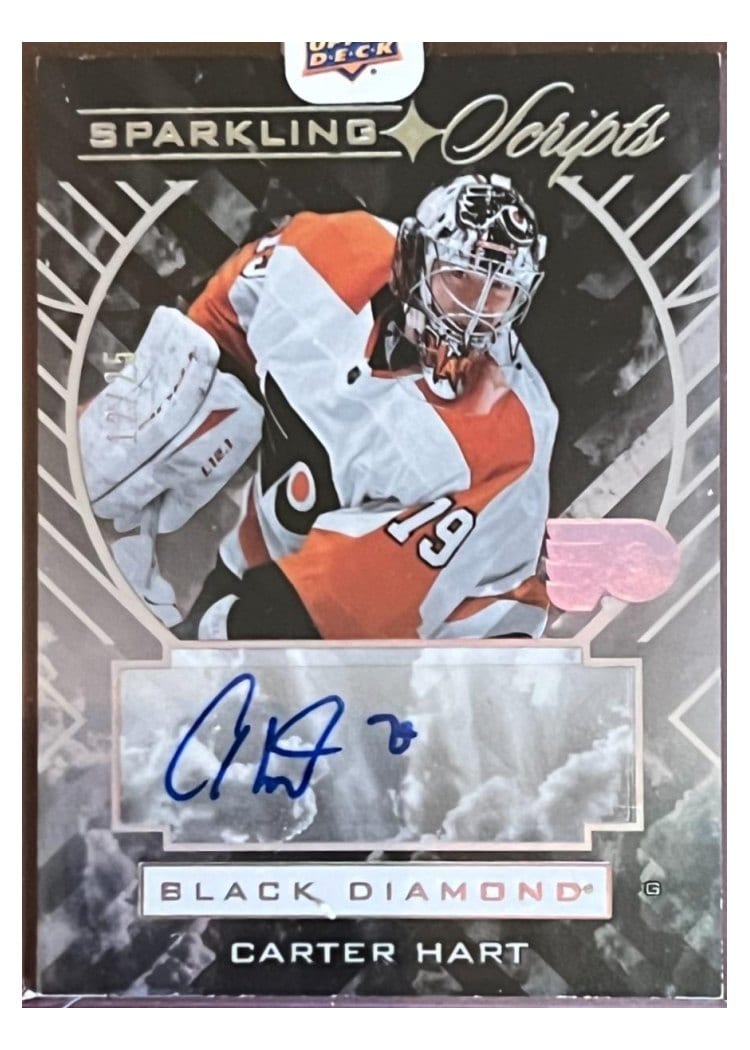 2021-22 Upper Deck Black Diamond Sparkling Scripts Carter Hart #SC-CH card
