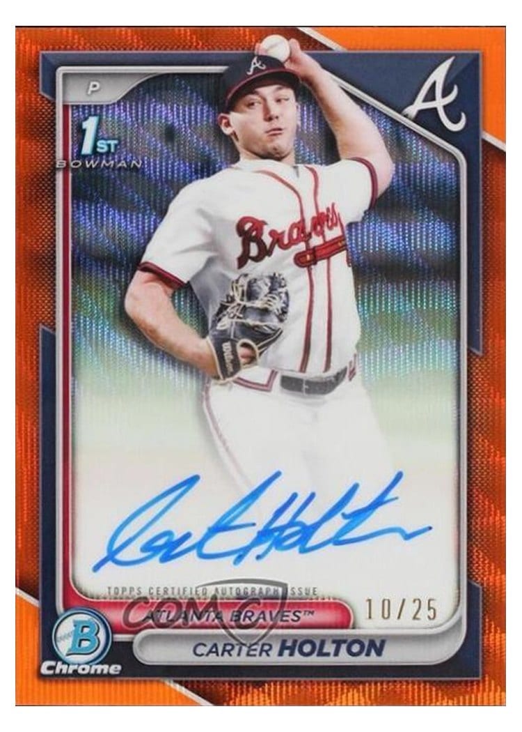 2024 Bowman Draft Chrome Prospect Autographs Carter Holton Orange Wave Refractor #CPA-CH card