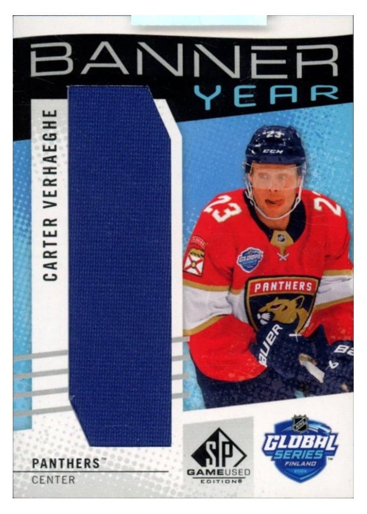 2025-26 SP Game Used 2024 Global Series Stars vs. Panthers Banner Year Relics Carter Verhaeghe #BTGSF-CV card