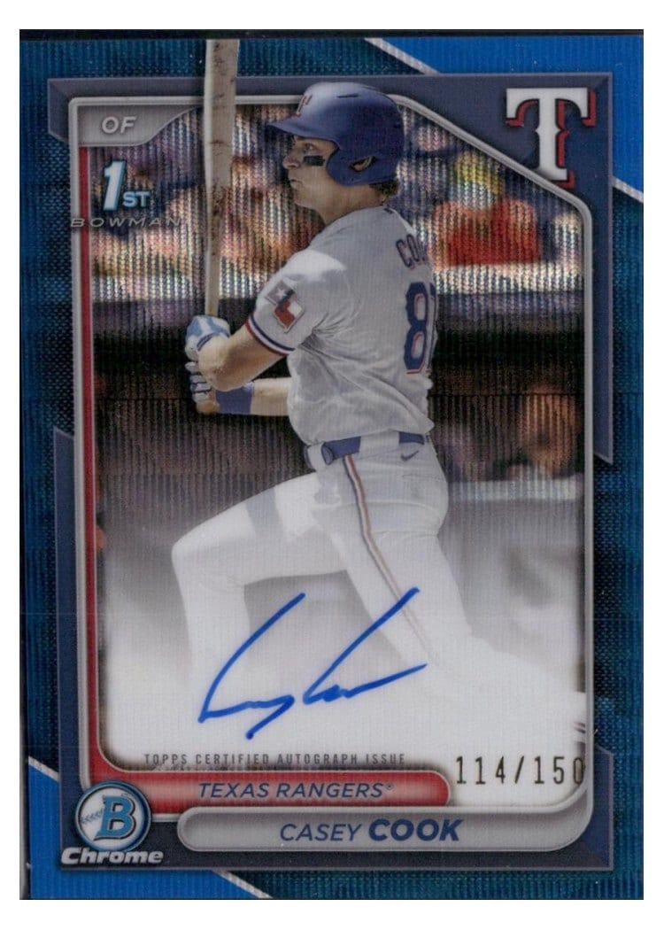 2024 Bowman Draft Chrome Prospect Autographs Casey Cook Blue Wave Refractor #CPA-CCY card