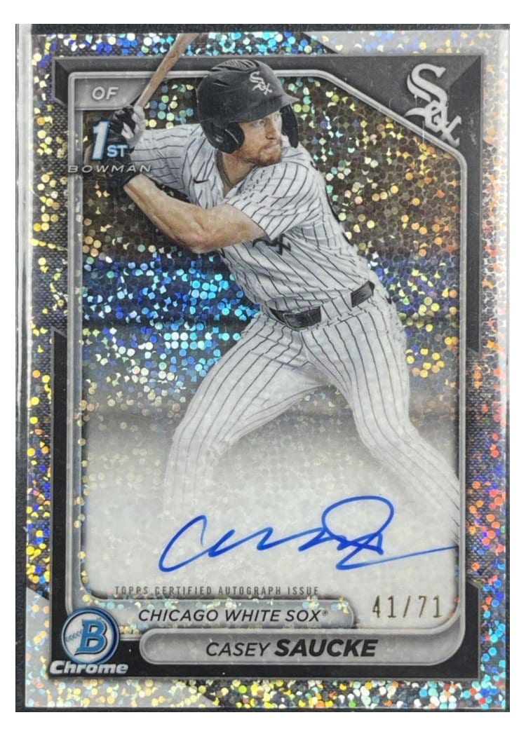 2024 Bowman Draft Chrome Prospect Autographs Casey Saucke Sparkles Refractor #CPA-CSA card