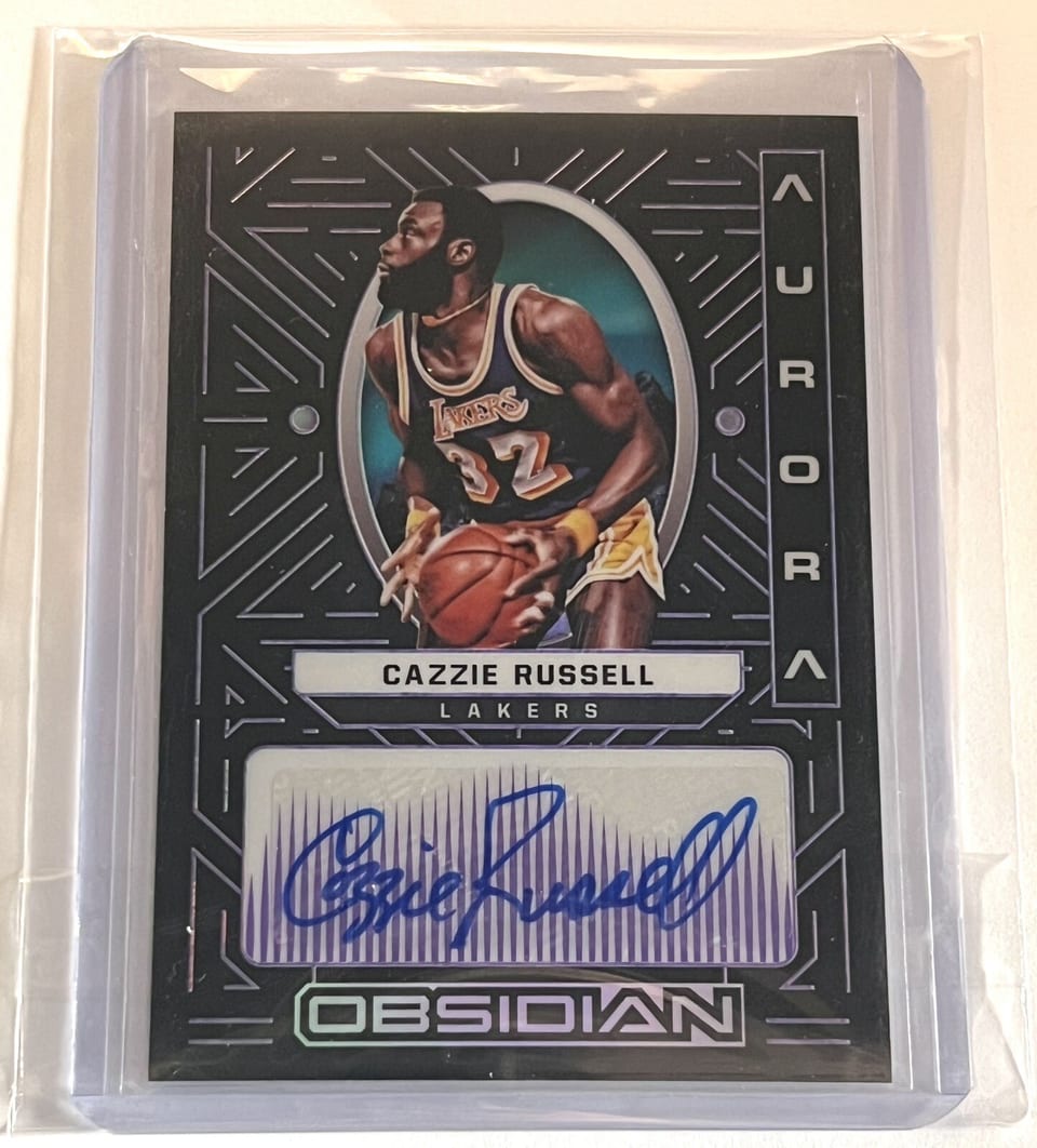 2021-22 Panini Obsidian Aurora Autographs Cazzie Russell #AUR-CAZ card