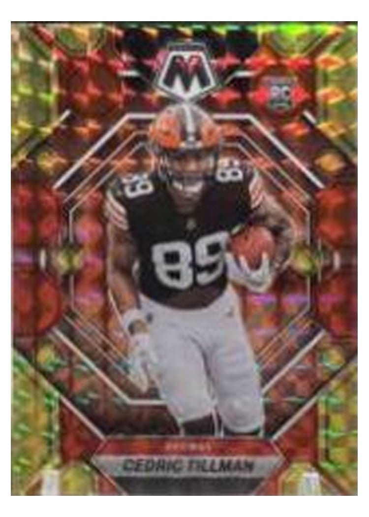 2023 Panini Mosaic Base Set Cedric Tillman Choice Fusion Red Yellow #296 card