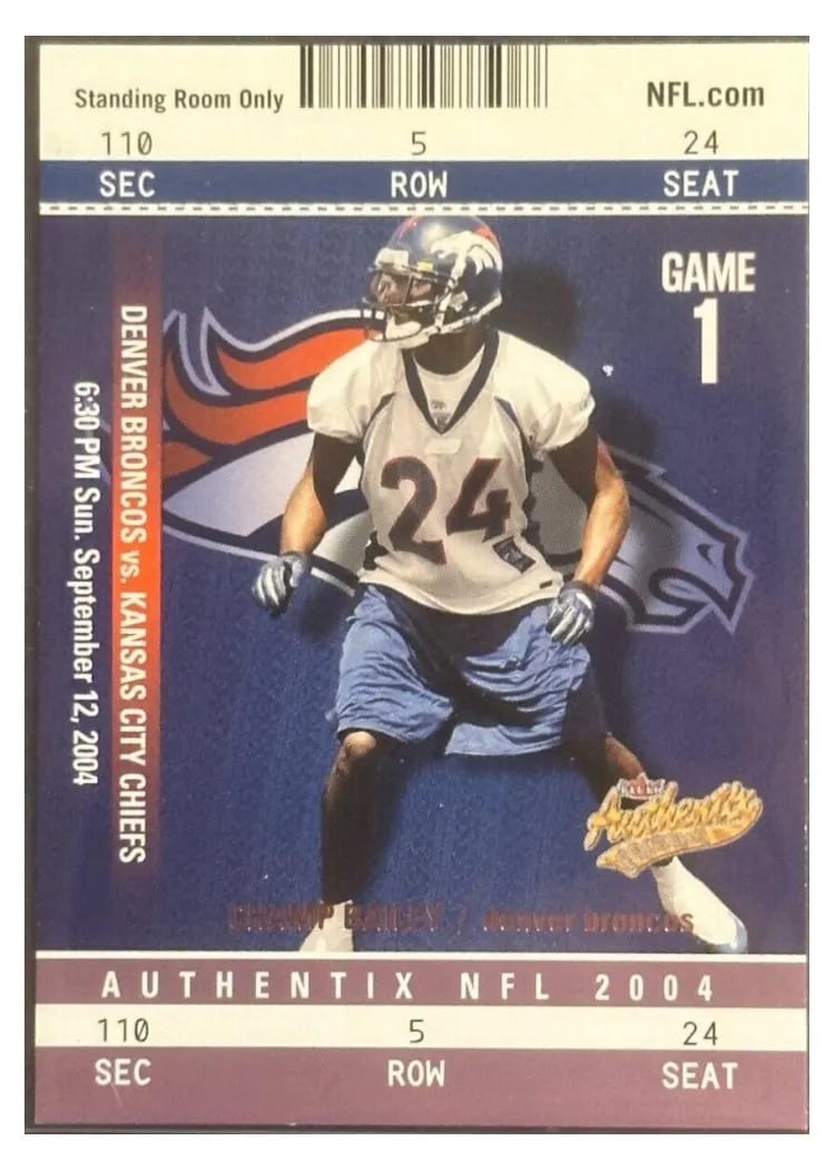 2004 Fleer Authentix Champ Bailey Standing Room Only Purple #20 card