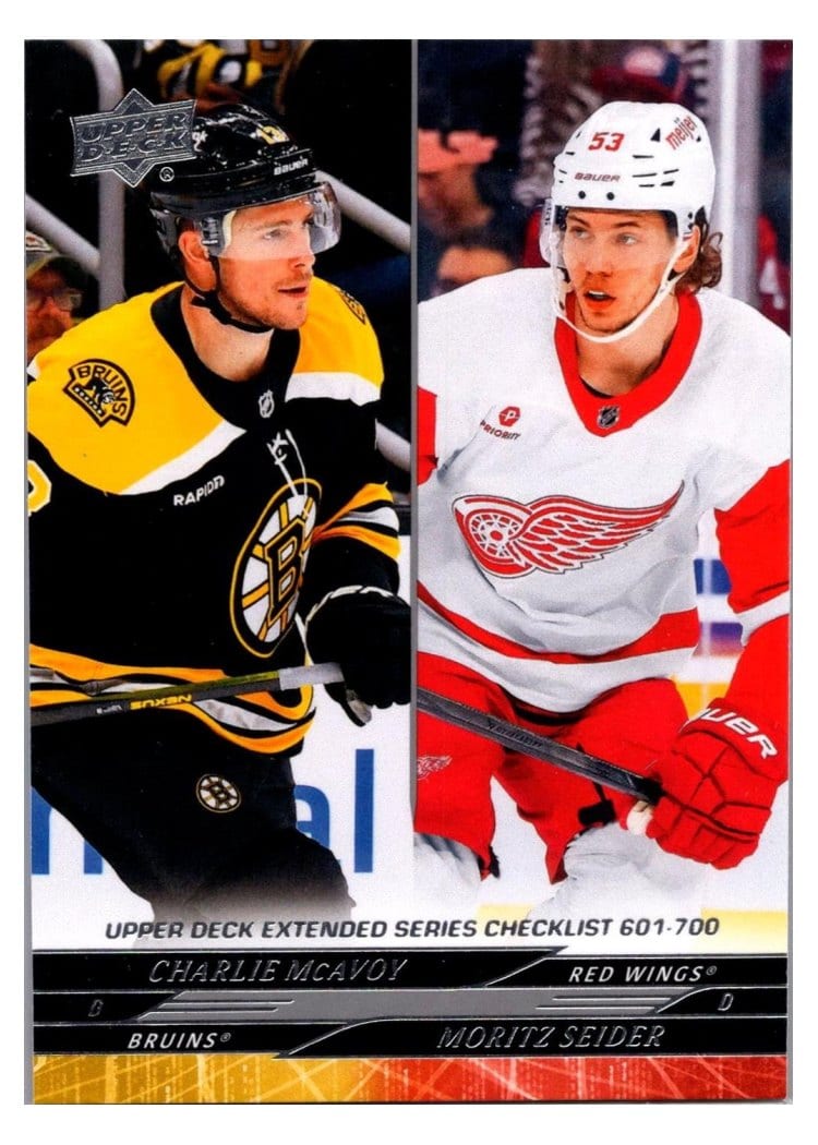 2024-25 Upper Deck Base Set Charlie McAvoy / Moritz Seider Speckled Rainbow #700 card