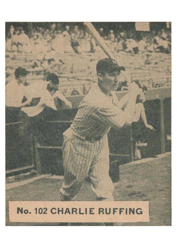 1936 World Wide Gum Charlie Ruffing #102 card