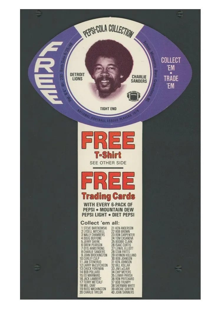 1976 Pepsi Discs Charlie Sanders #8 card