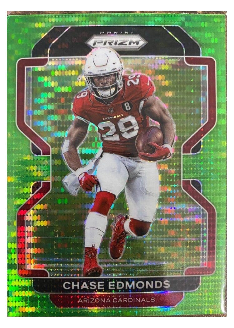 2021 Panini Prizm Base Set Chase Edmonds Neon Green Pulsar Prizm #77 card