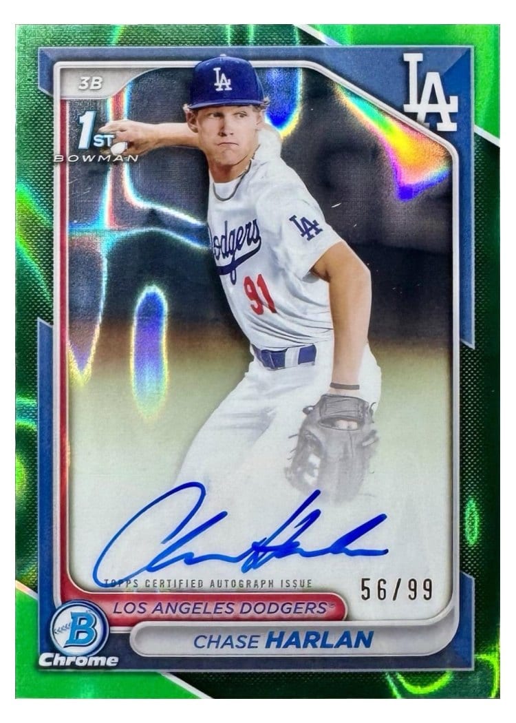 2024 Bowman Draft Chrome Prospect Autographs Chase Harlan Green Lava Refractor #CPA-CHA card