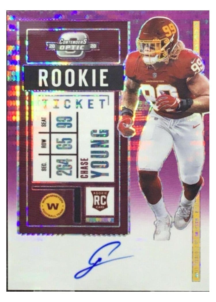 2020 Panini Contenders Optic Base Set Chase Young Autograph Purple Pulsar #102 card