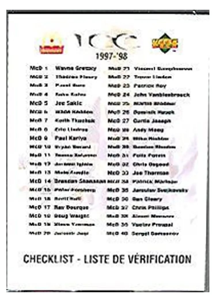 1997 Upper Deck Mcdonalds Check List McDo 1997 card