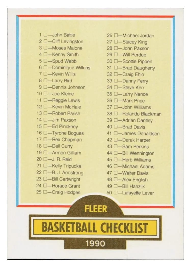 1990 Fleer Update Checklist #1-100 #U-100 card