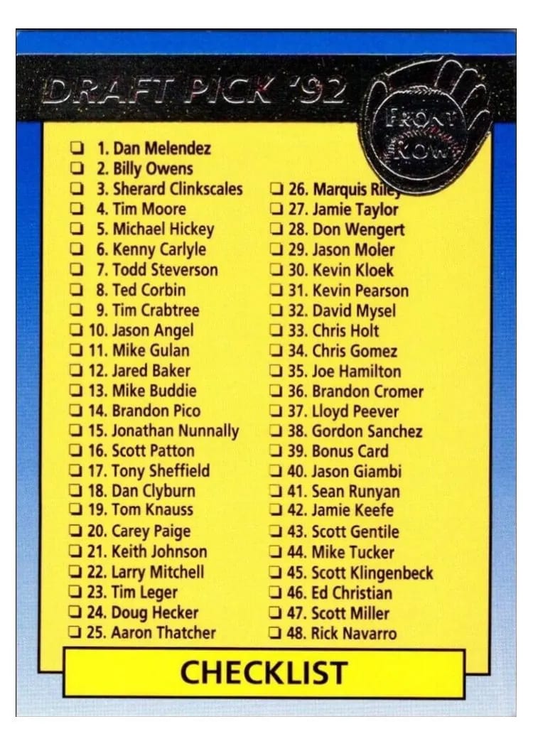 1992 Front Row Draft Picks Checklist #100 card