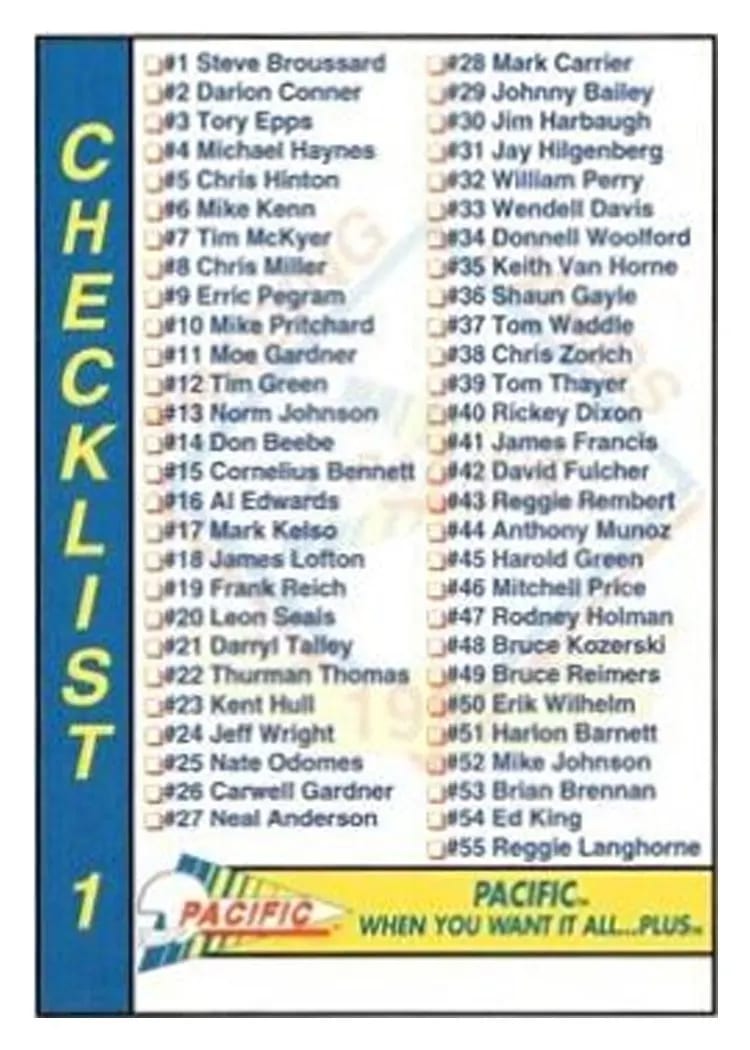 1992 Pacific Checklist #1 card
