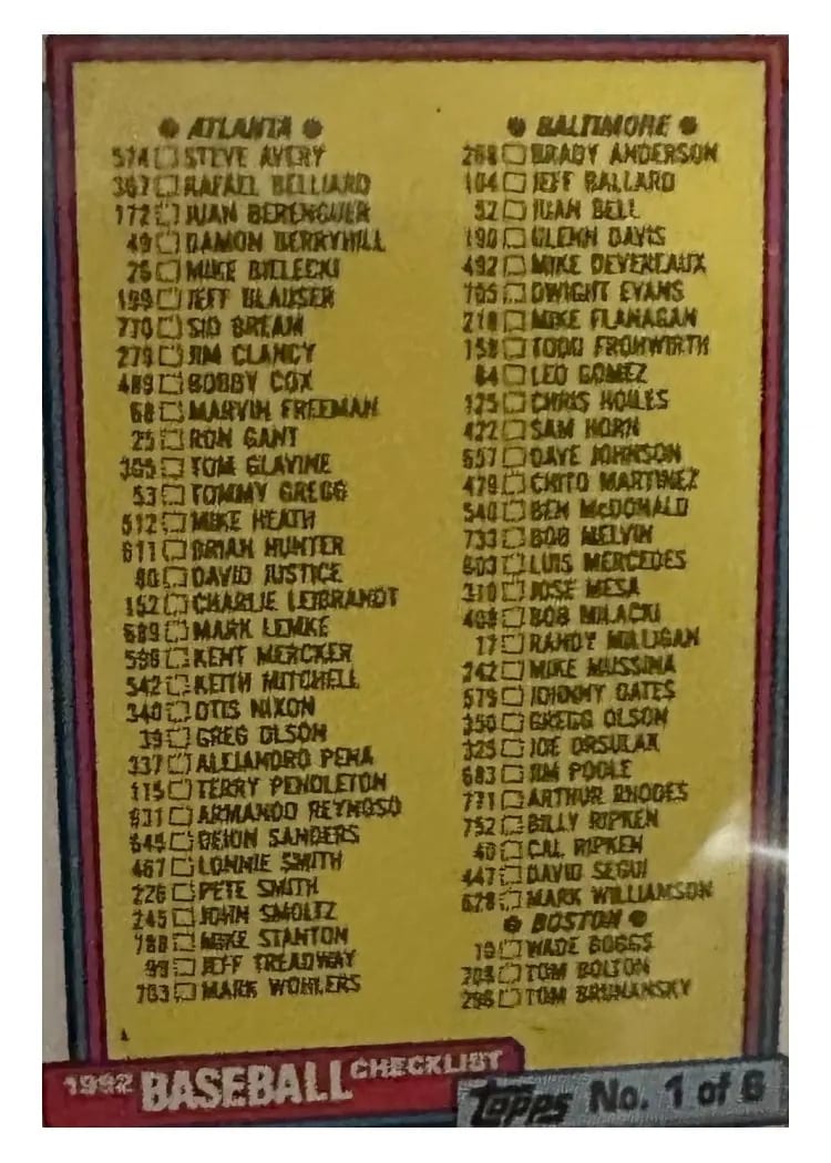 1992 Topps Micro Checklist #131 card