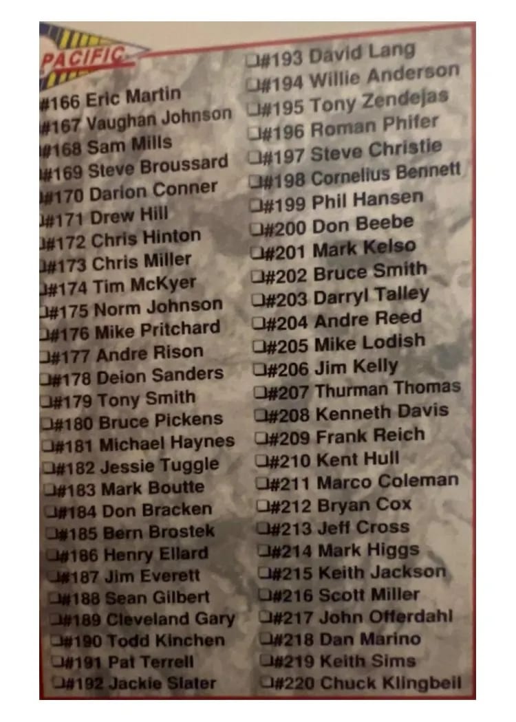 1993 Pacific Checklist card
