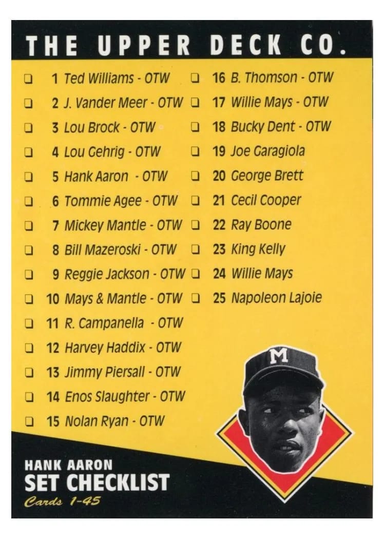 1994 Upper Deck All Time Heroes Checklist card