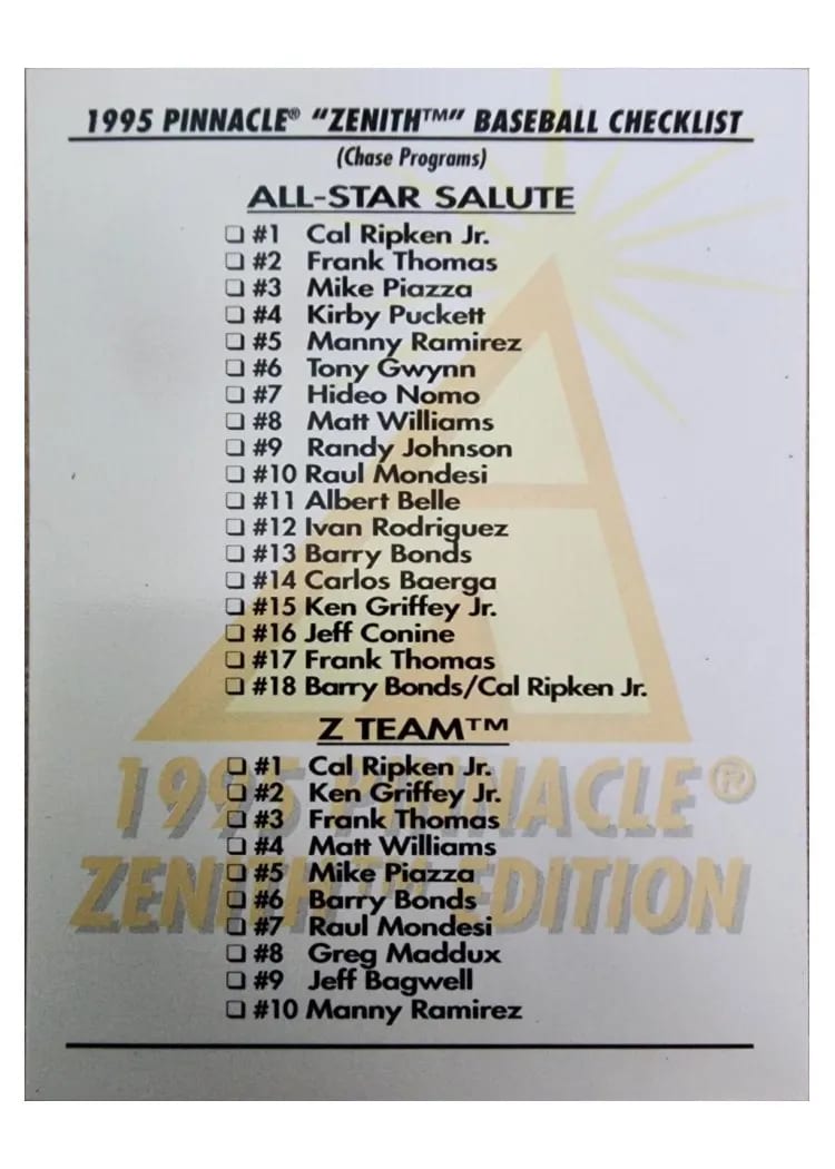 1995 Pinnacle Checklist card