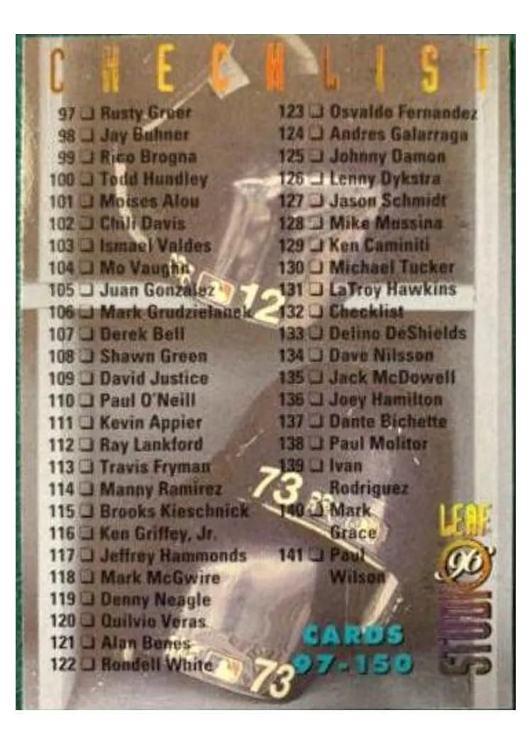 1996 Studio CHECKLIST #132 card