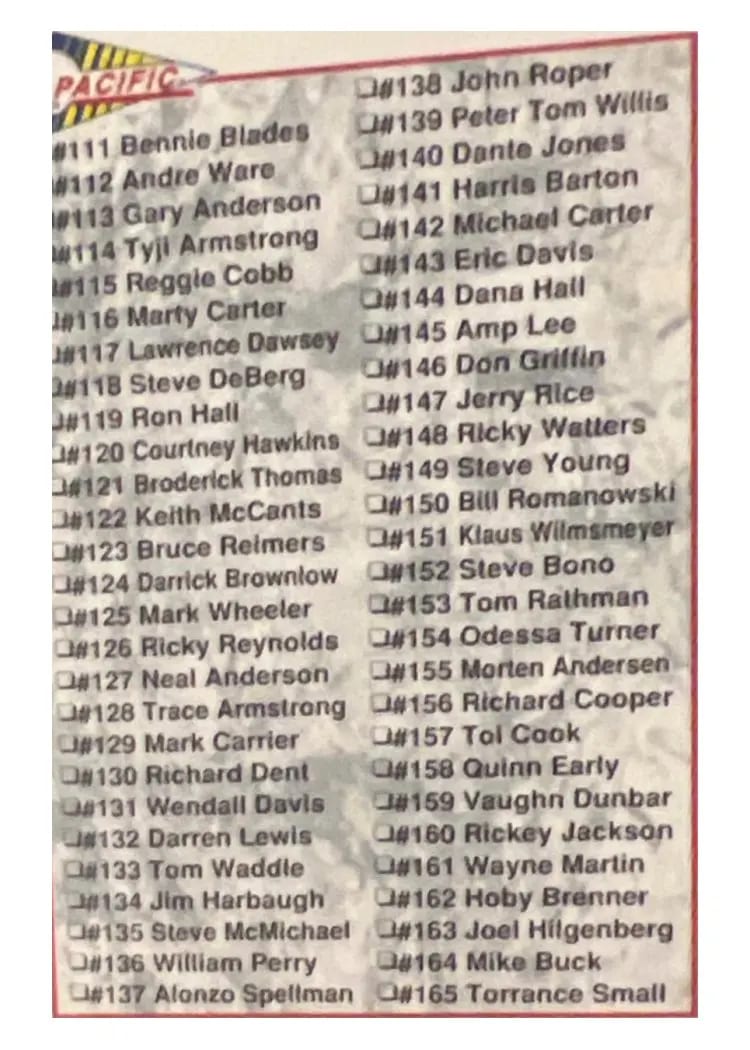 1992 Pacific Checklist 2 card