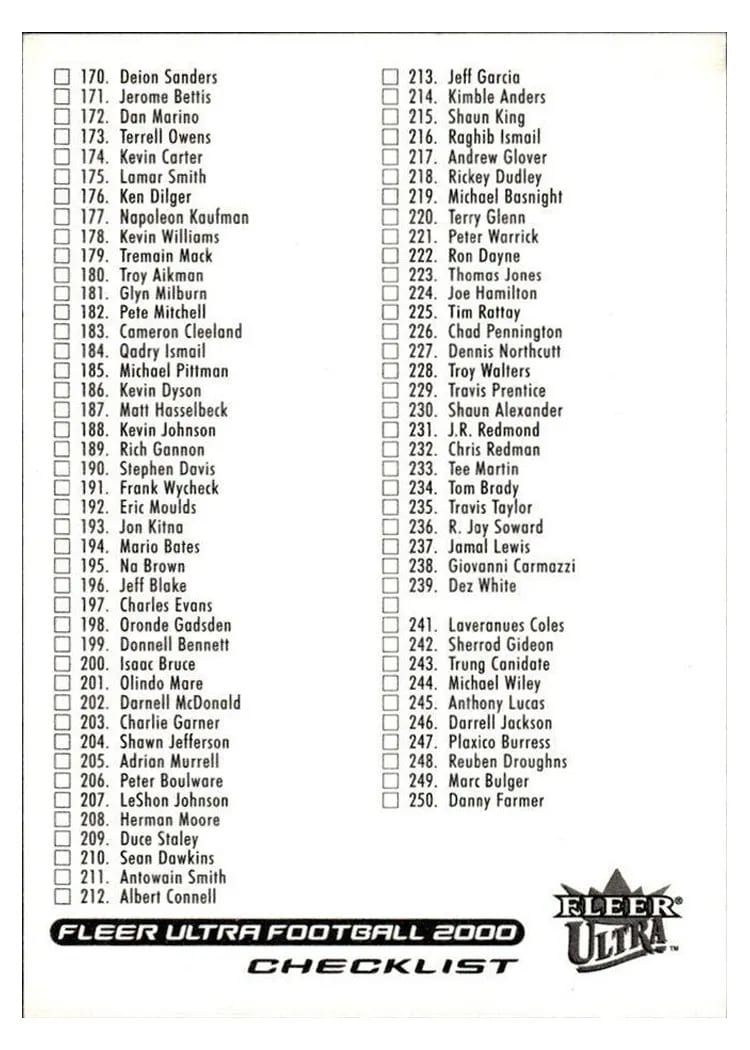 2000 Ultra Checklist #2 card