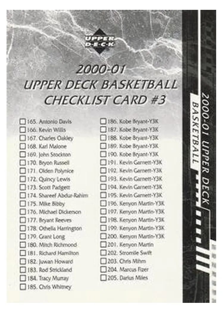2000 Upper Deck Checklist 3- 165-245 card