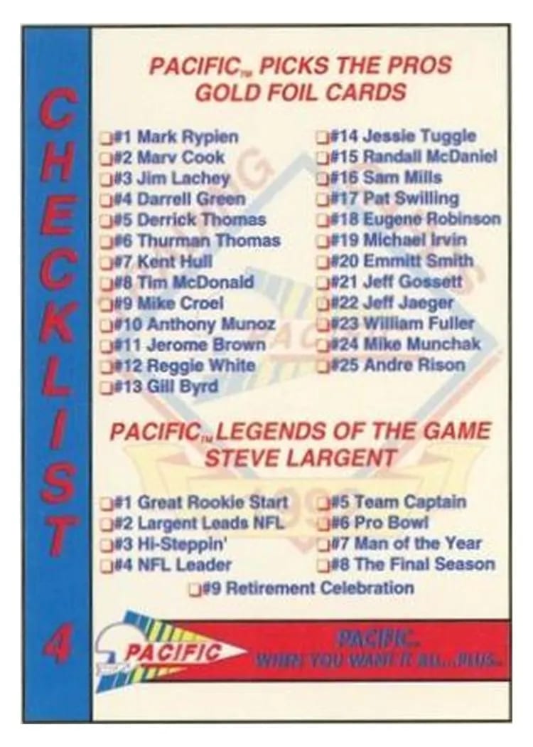 1992 Pacific Checklist 4 card