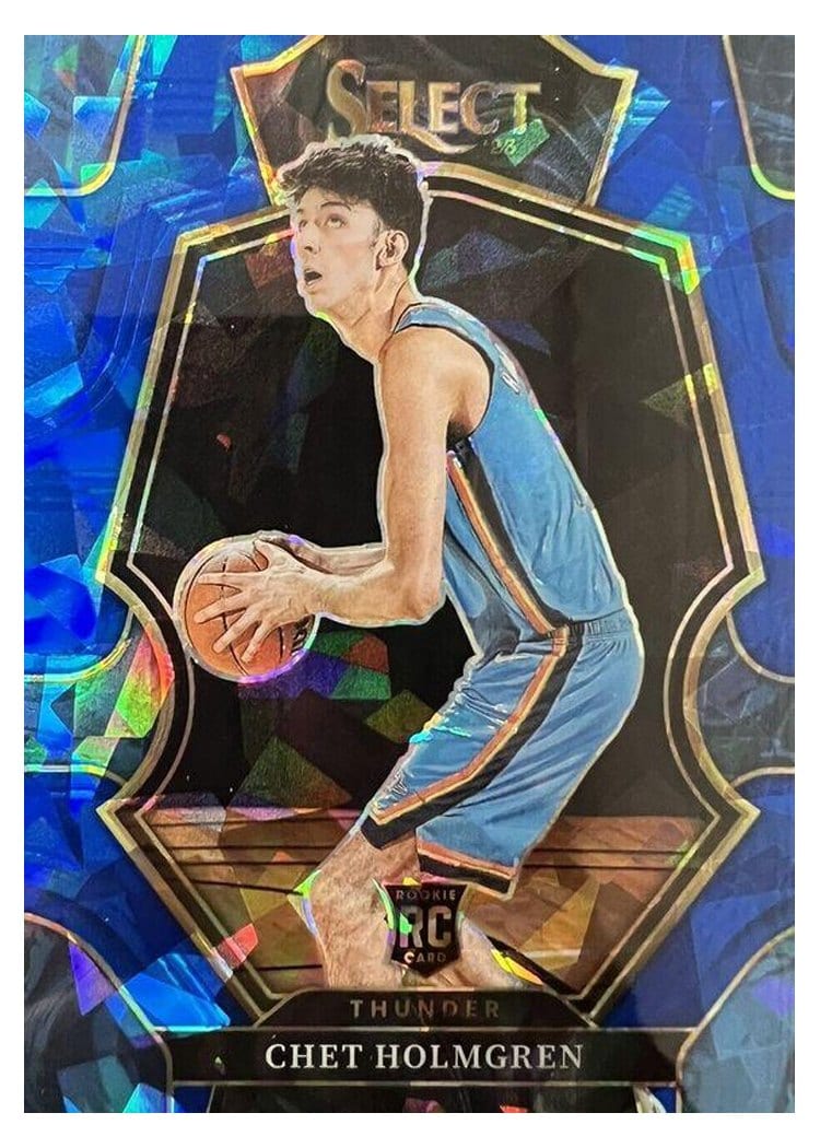 2022-23 Panini Select Base Set Chet Holmgren Blue Cracked Ice Prizm #196 card