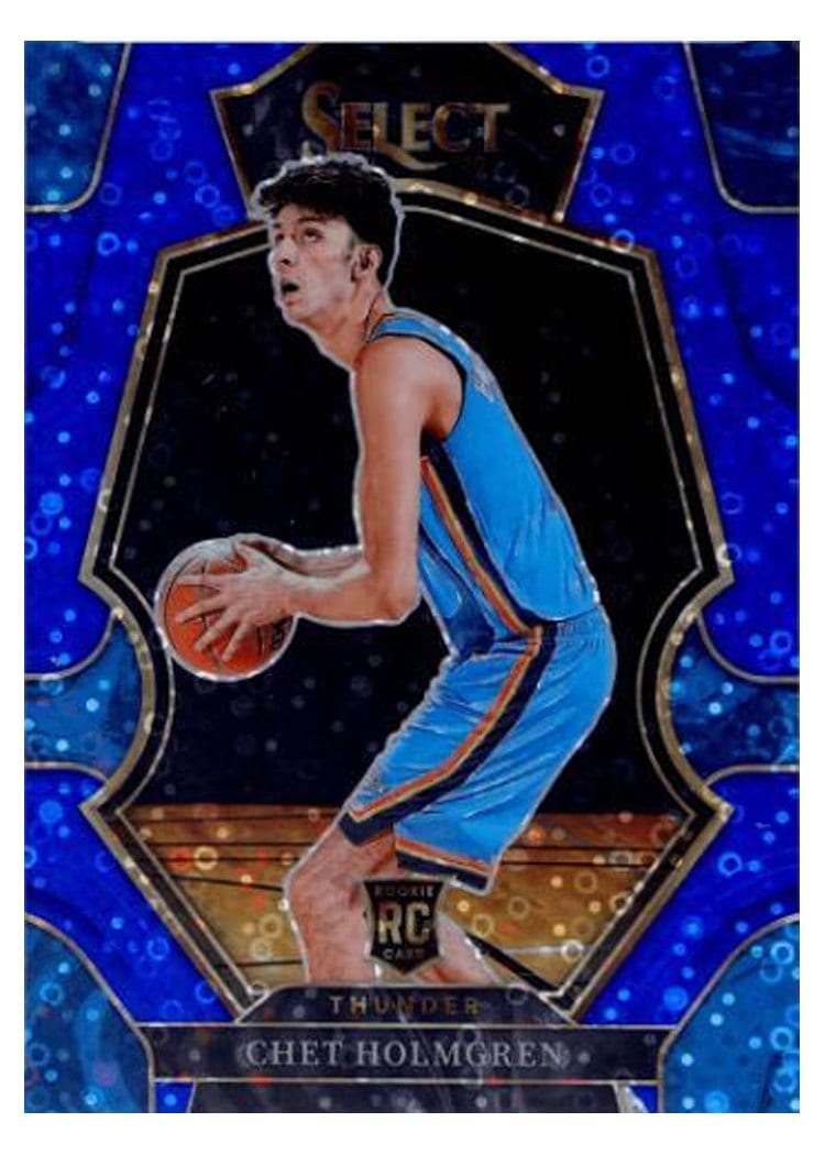 2022-23 Panini Select Base Set Chet Holmgren Blue Disco Prizm #196 card
