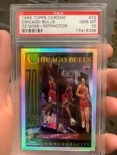 1996 Topps Chrome Chicago Bulls 72 Wins Refractor #72 card