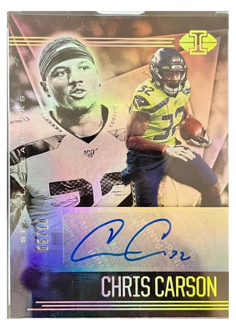 2020 Panini Illusions Trophy Collection Signatures Chris Carson #TCS4 card