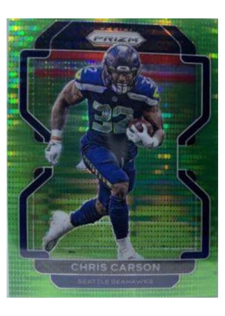 2021 Panini Prizm Base Set Chris Carson Green Prizm #46 card