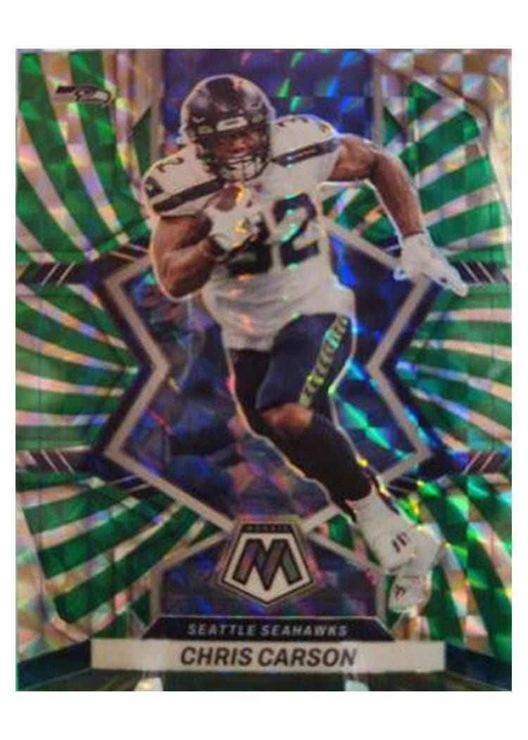 2022 Panini Mosaic Base Set Chris Carson Green Swirl #219 card