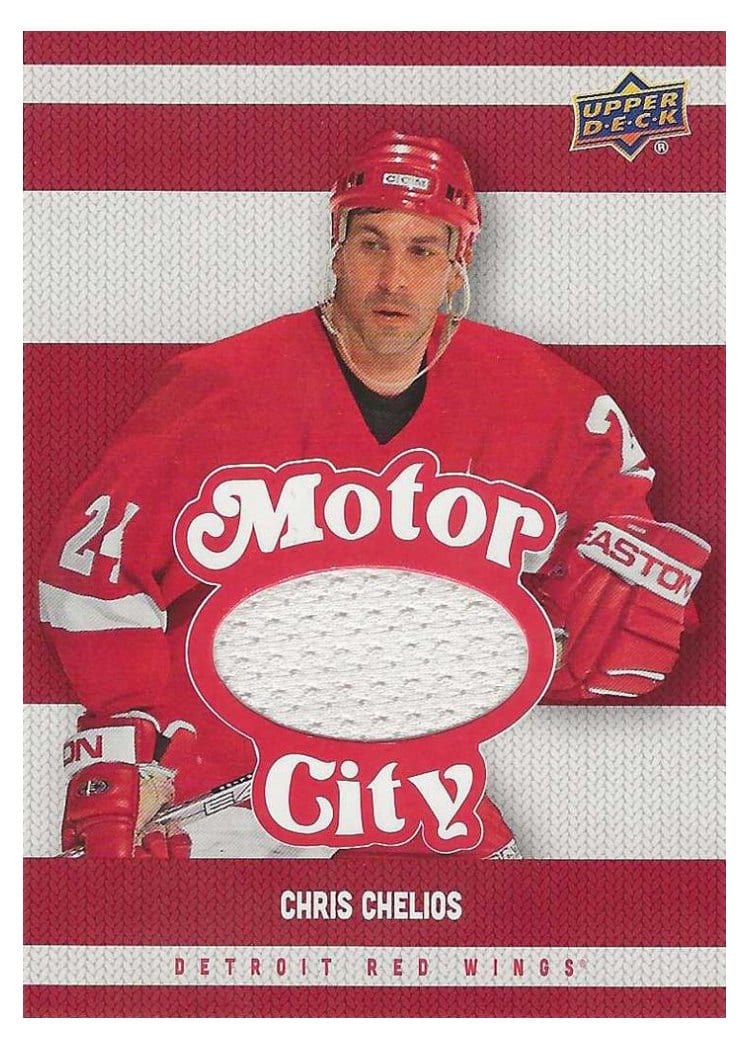 2025-26 Upper Deck Detroit Red Wings Centennial Motor City Materials Chris Chelios #MCM-CC card