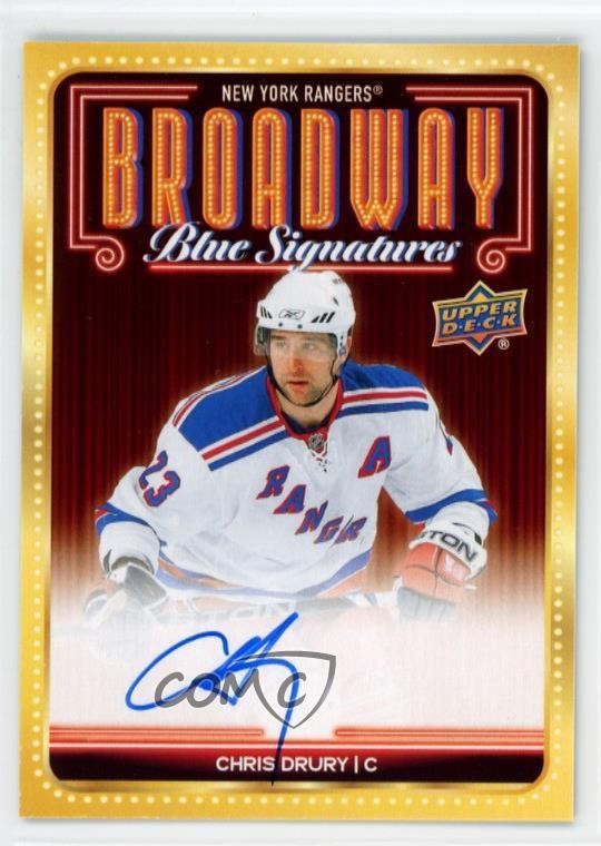 2025-26 Upper Deck New York Rangers Centennial Broadway Blue Signatures Chris Drury #BBS-CD card
