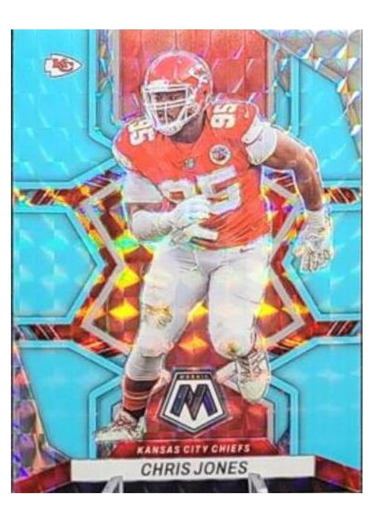 2022 Panini Mosaic Base Set Chris Jones Blue Fluorescent #99 card