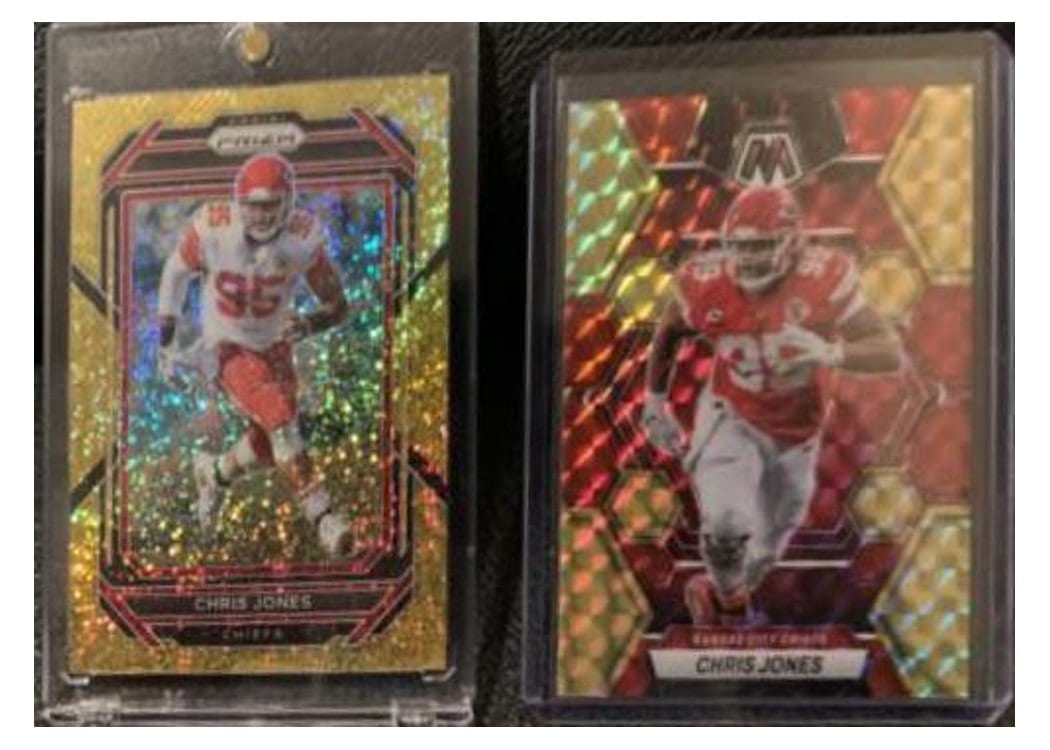 2022 Panini Prizm Base Set Chris Jones Gold Sparkle #145 card