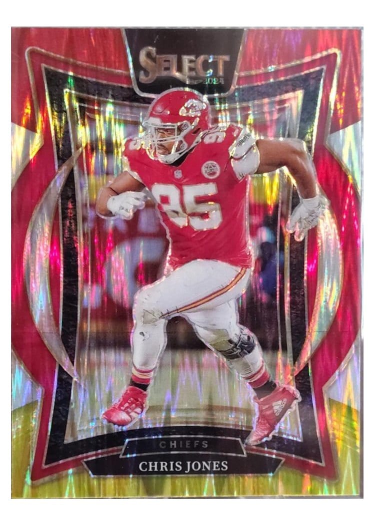 2024 Panini Select Base Set Chris Jones Red Yellow Prizm Shock #19 card
